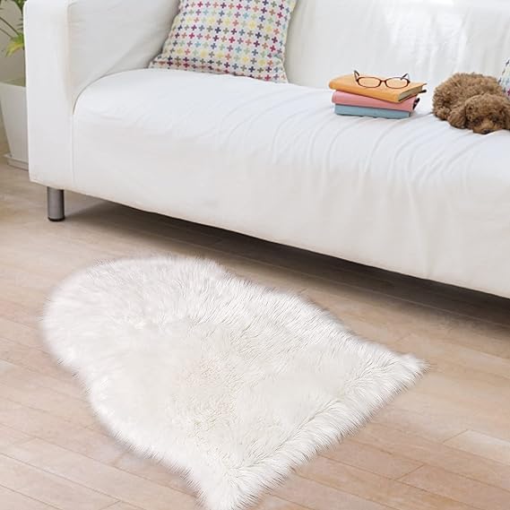 Faux Sheepskin Rug Ivory White Sheep Foot Door Mat Rug 2ft x 3ft