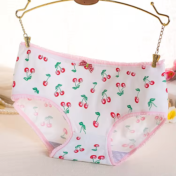 100% Cotton Panties for summer– Soft Breathable Floral & Cherry Print Underwear with Bow (M-XL)