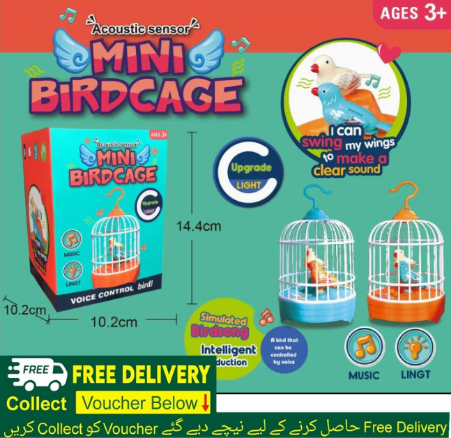 Voice Control Talking Bird Cage Toy – Electric Mini Parrot with Light & Sound, Hand Sensor Chirping Singing Bird Toy for Kids, Realistic Electronic Birdcage