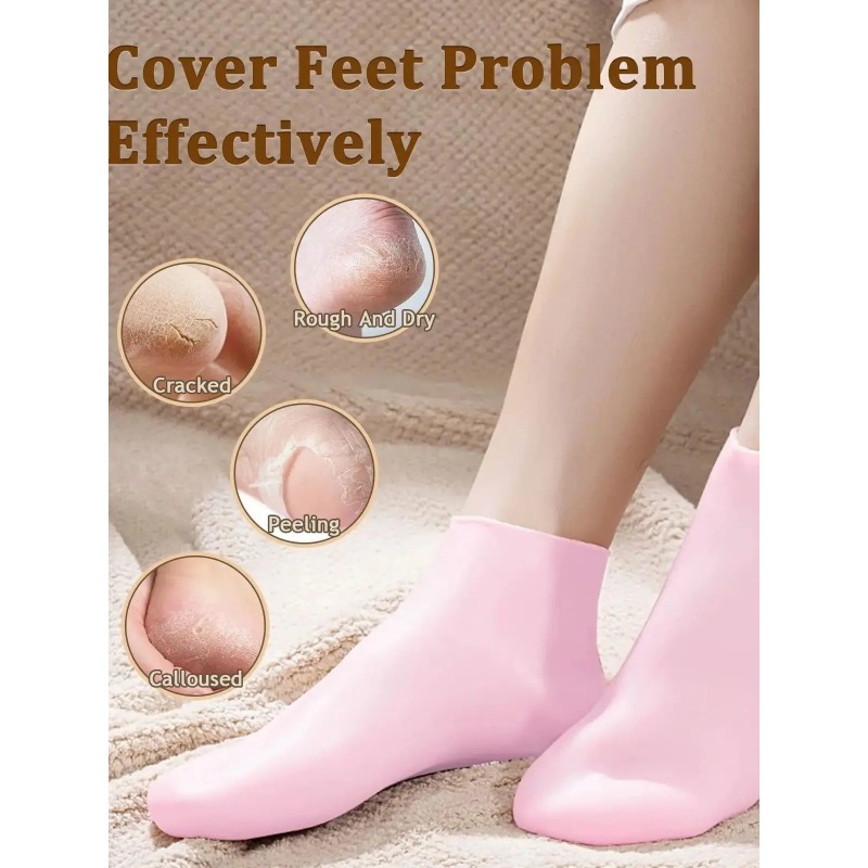 1Pair Gel Sock Silicone Foot Skin Care Tool Feet Protector Pain Relief Crack Prevention Moisturize Dead Skin Removal Sock With Hole For Men Women Breathable Waterproof Helps To Remove Calluses Corns Dry Or Cracked Foot Skin
