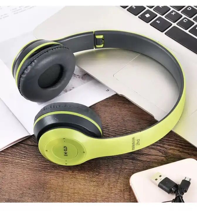 P47 Wireless Bluetooth Headphones | Foldable Over-Ear Headset | Stereo Sound | Built-in Mic | Compatible with All Bluetooth Devices.