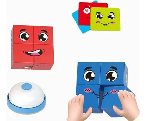 Plastic 3D Crazy Face Changing Puzzle Blocks Game Magic Cube Board Game for Kids - 64 Challenging Cards Learning Toy with Bell Educational Face Expression Matching Cube Toy with Challenge Cards | Brain Teaser & IQ Learning Game for Boys & Girls