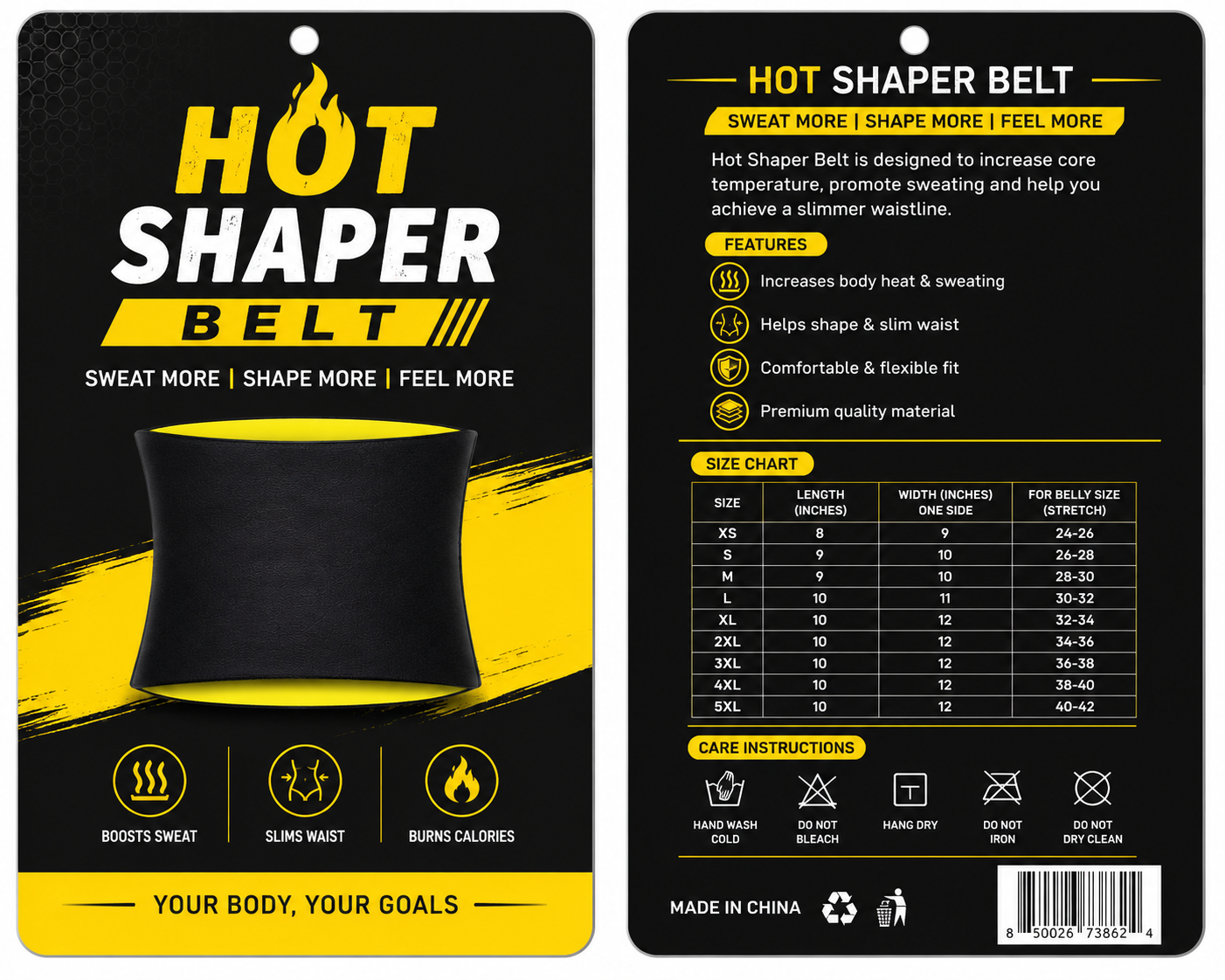 Hot Shaper Slimming Belt for Men & Women – Waist Trainer Sweat Belt, Adjustable Tummy Trimmer, Gym Workout Fat Burner & Back Support Shapewear