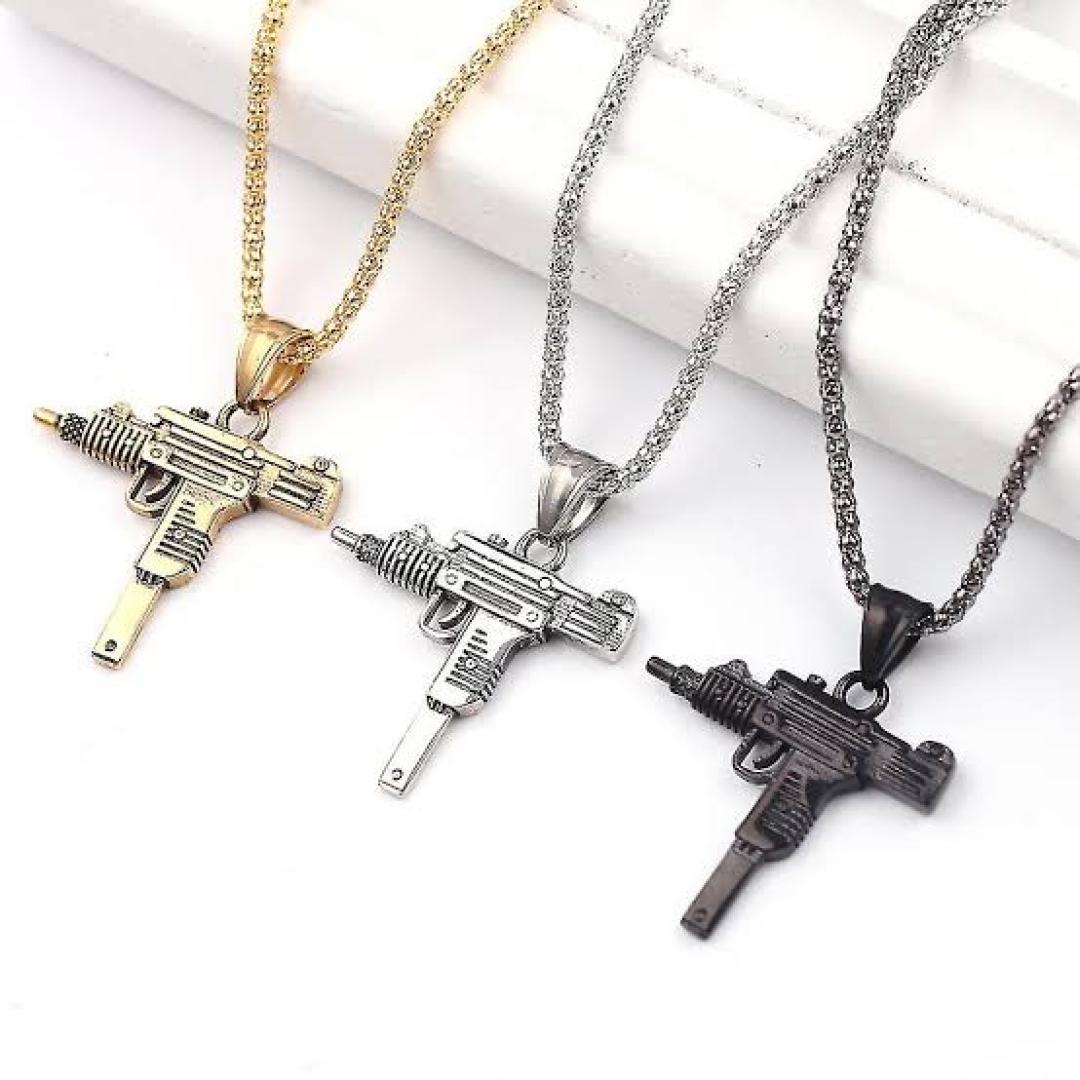 Mens Black Chain Necklace High Quality Stainless steel Uzi toy gun Pendant