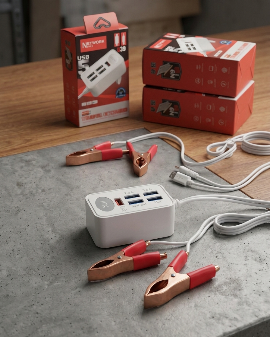 5 USB Smart Fast Charger with Android & Small Pin Cable | 3.9A Fast Charging Adapter | AC/DC Dual Charging | Multi Protection