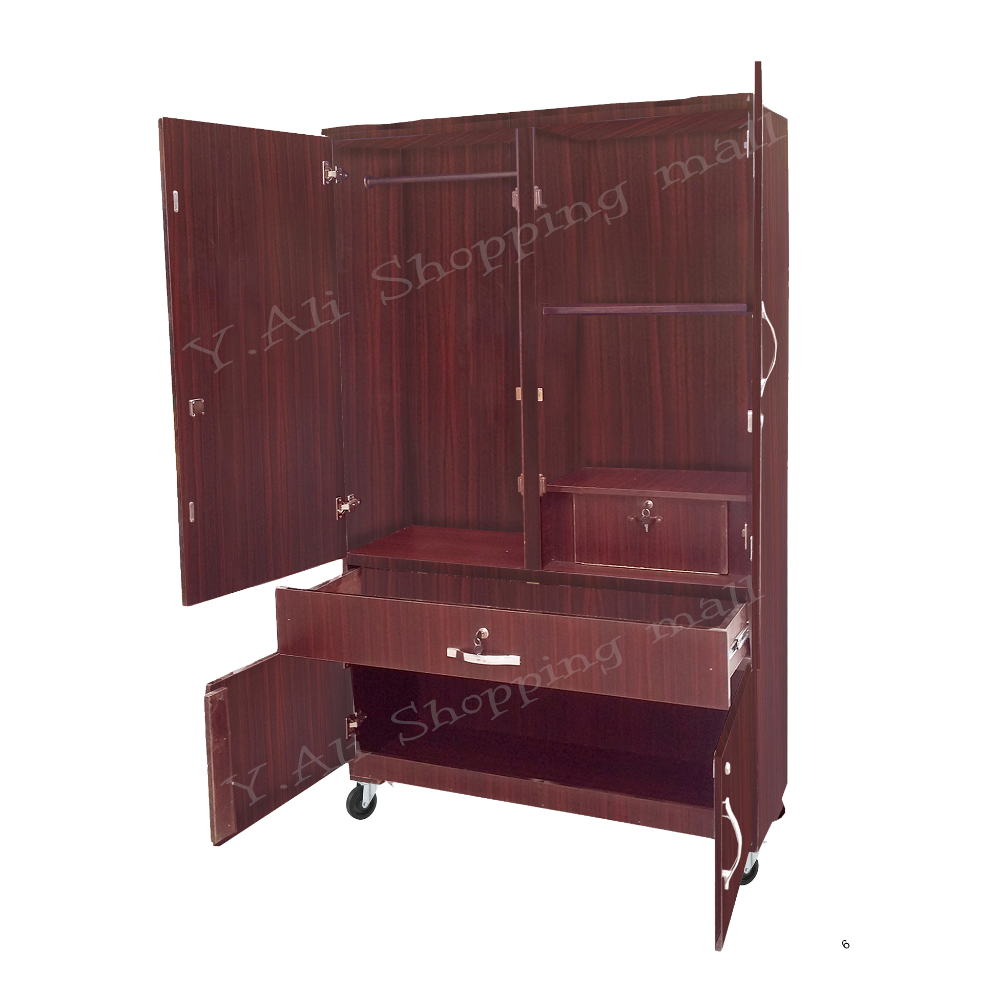 6ft Elegant Dark Brown Wooden Cupboard Stylish Almri for Kids