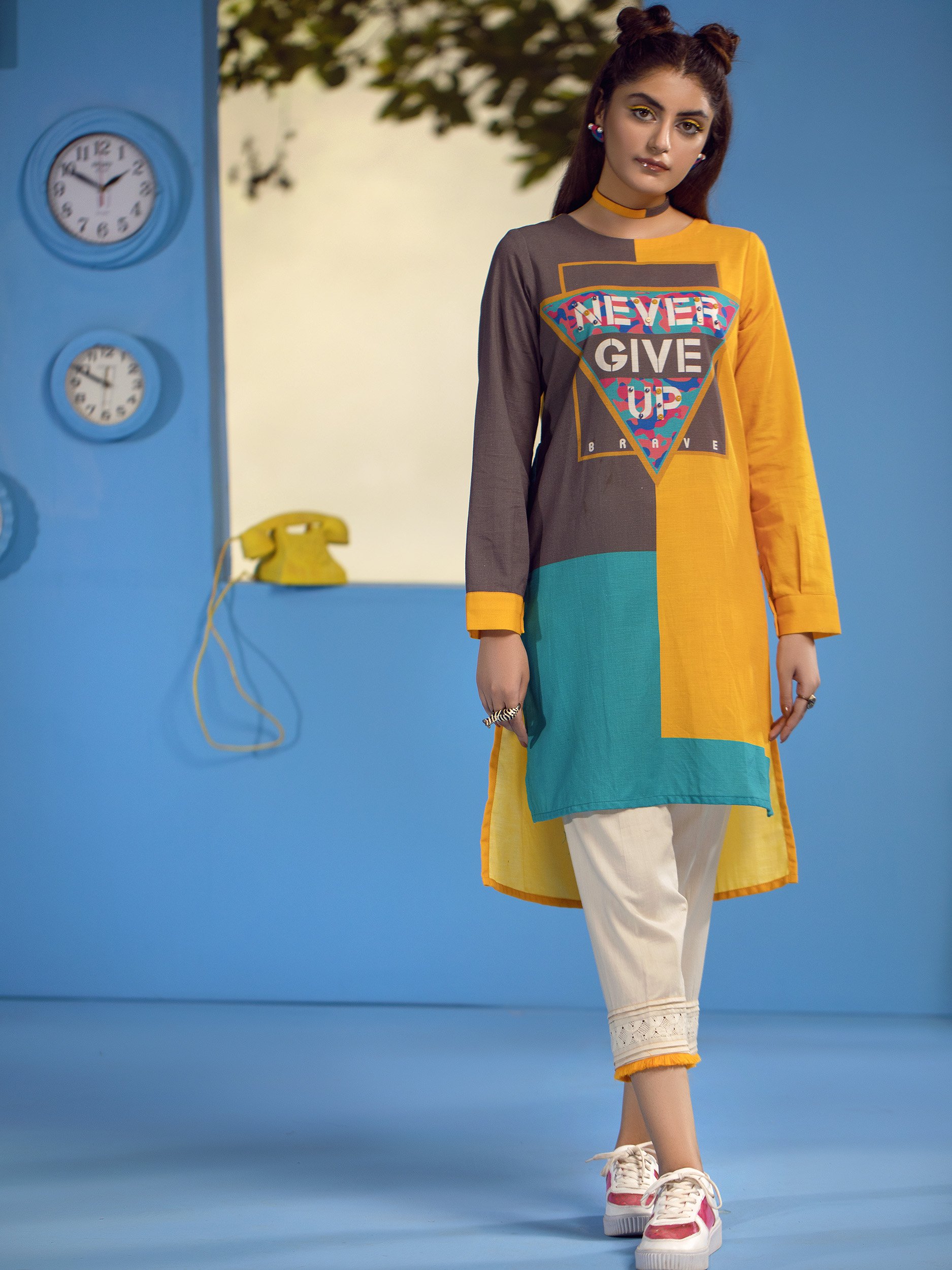 LimeLight High Low Slub Khaddar Shirt 