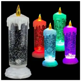 Led Glitter Flameless Candle Swirl Dome Snowglobe With Color