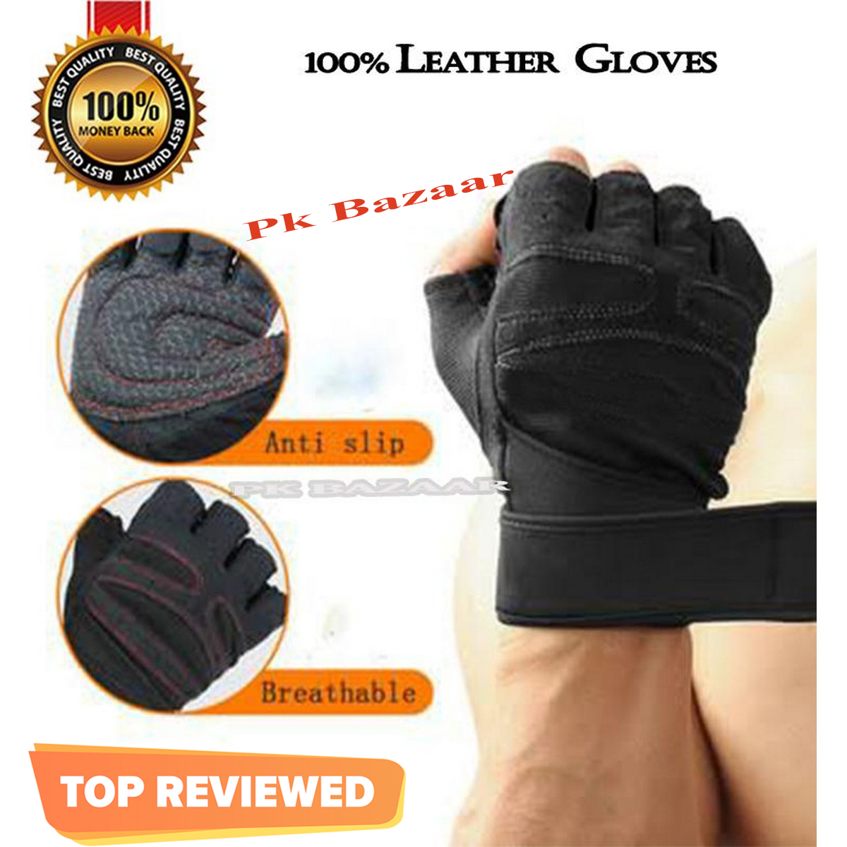 Genuine Black Leather Gym Hand Gloves Half Finger Gym Gloves Breathable Training Sport Weightlifting FItness Glove