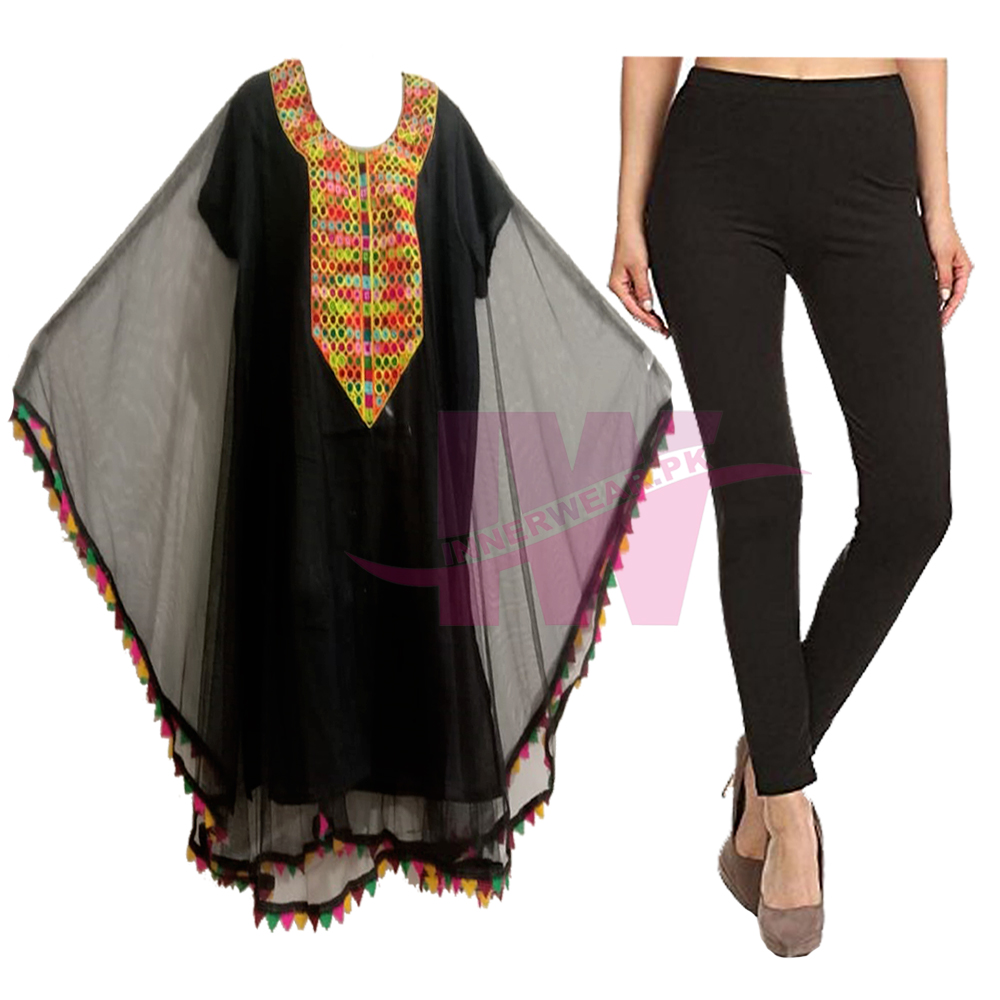 Women Ladies Girls Pure Net Kurti Kaftan Shirt Frock Top Kameez Poncho With Matching Cotton Tights Legging Special Event Eid Dress Party Wear Wedding Wear Free Size