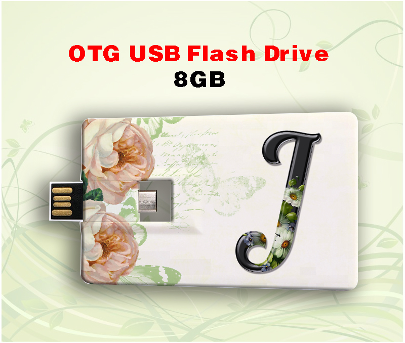 OTG Plastic Business Card USB Stick/ Computer Phone Dual Use USB Flash Drive (8GB) Alphabets