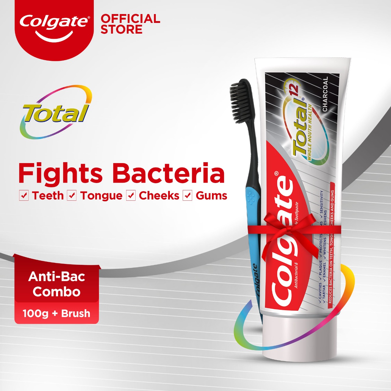 Anti-bac Combo - Colgate Total Charcoal Toothpaste 100g + Slimsoft Charcoal Toothbrush