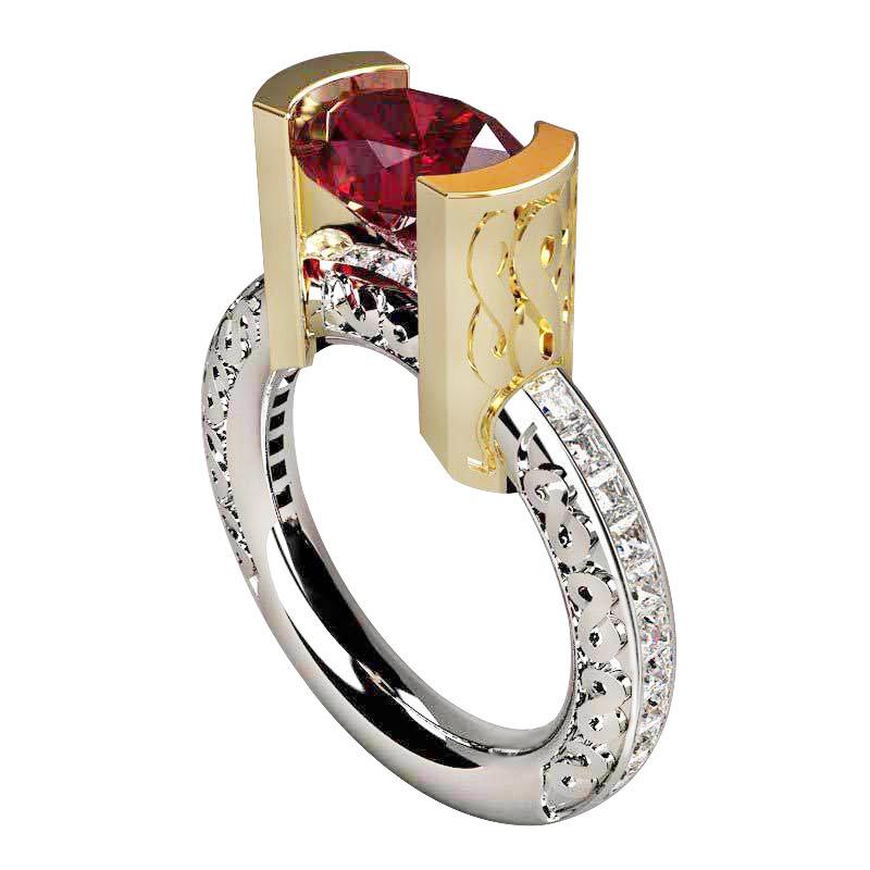 Trendy Two Color Red Stone Ring For Women