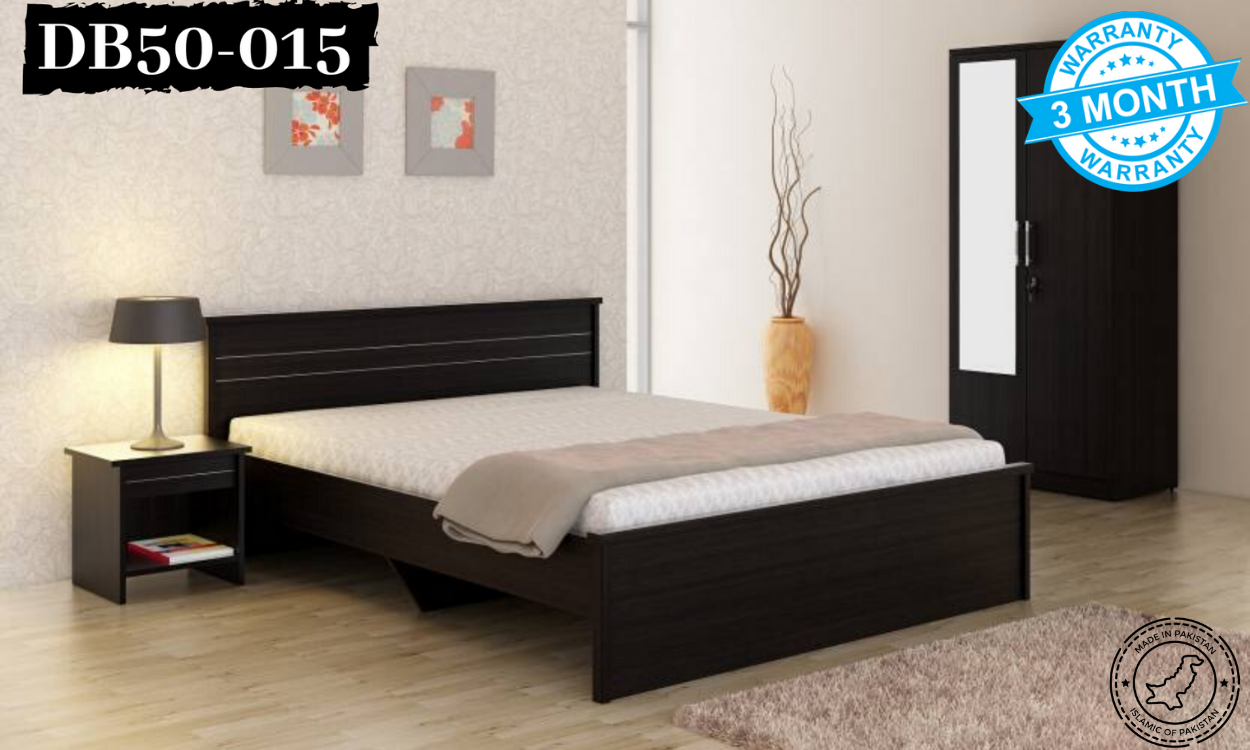 DB015 FMF Oak Wood Black Polish King / Queen / Single Bed with Side