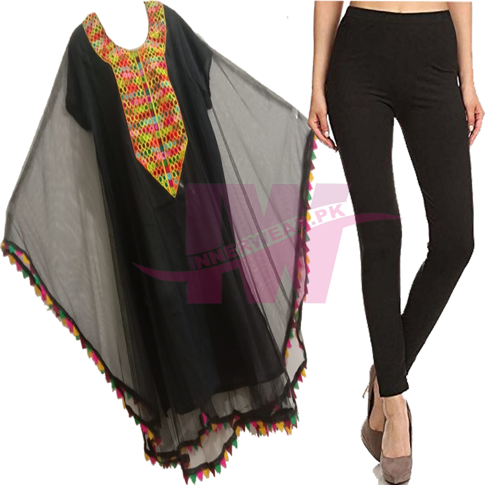 Women Ladies Girls Pure Net Kurti Kaftan Shirt Frock Top Kameez Poncho With Matching Cotton Tights Legging Special Event Eid Dress Party Wear Wedding Wear Free Size