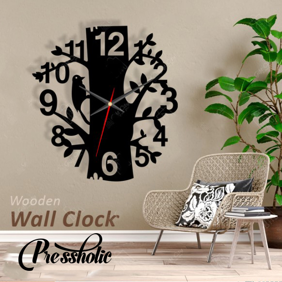 Wooden Wall Clock,Tree design Favorite 3D Laser Cut Wall Clock-Home ...
