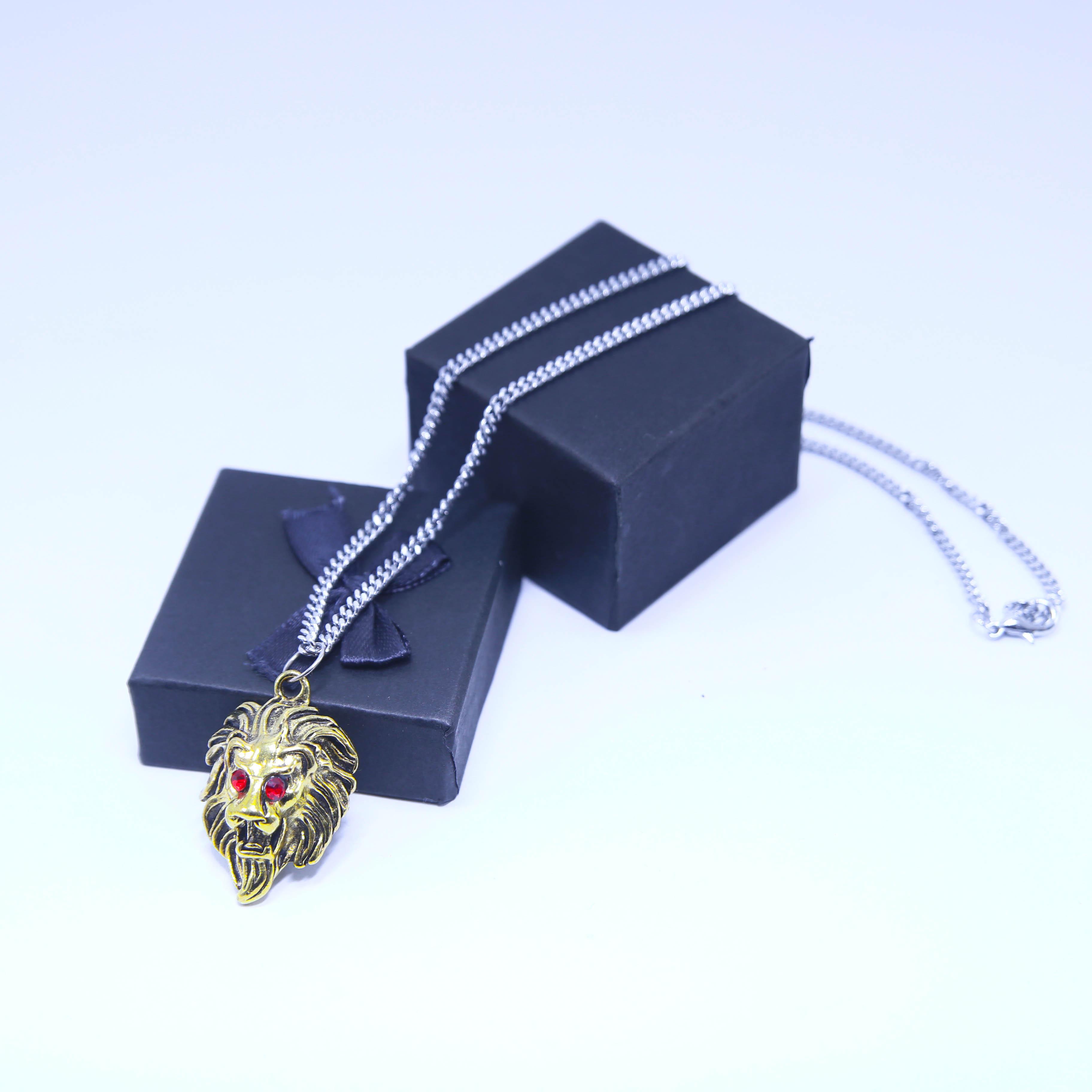 Red Eyes Lion Head Chain Necklace For Boys