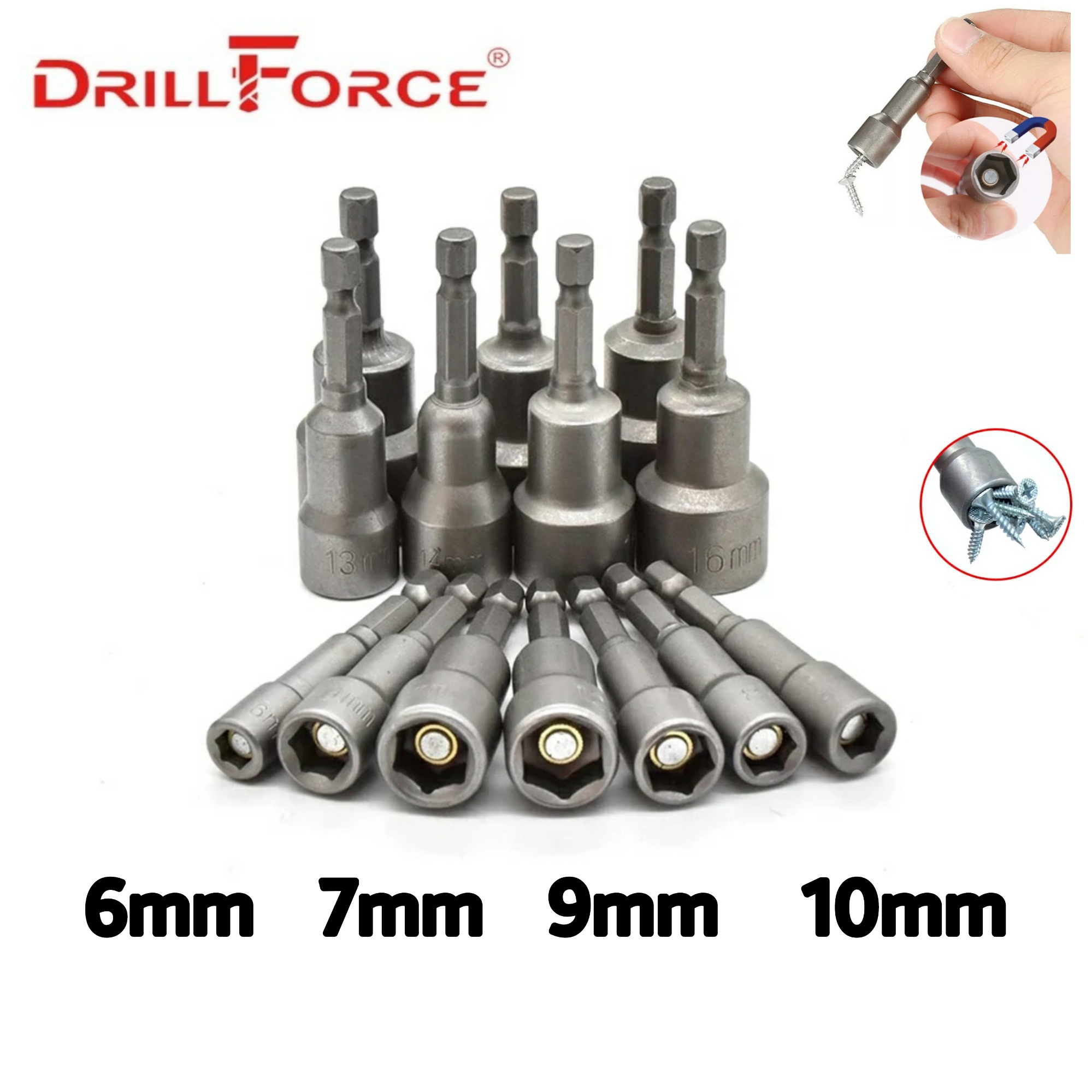 Piece Drillforce Flight 6mm/7mm/9mm/10mm Magnetic Nut Driver Set
