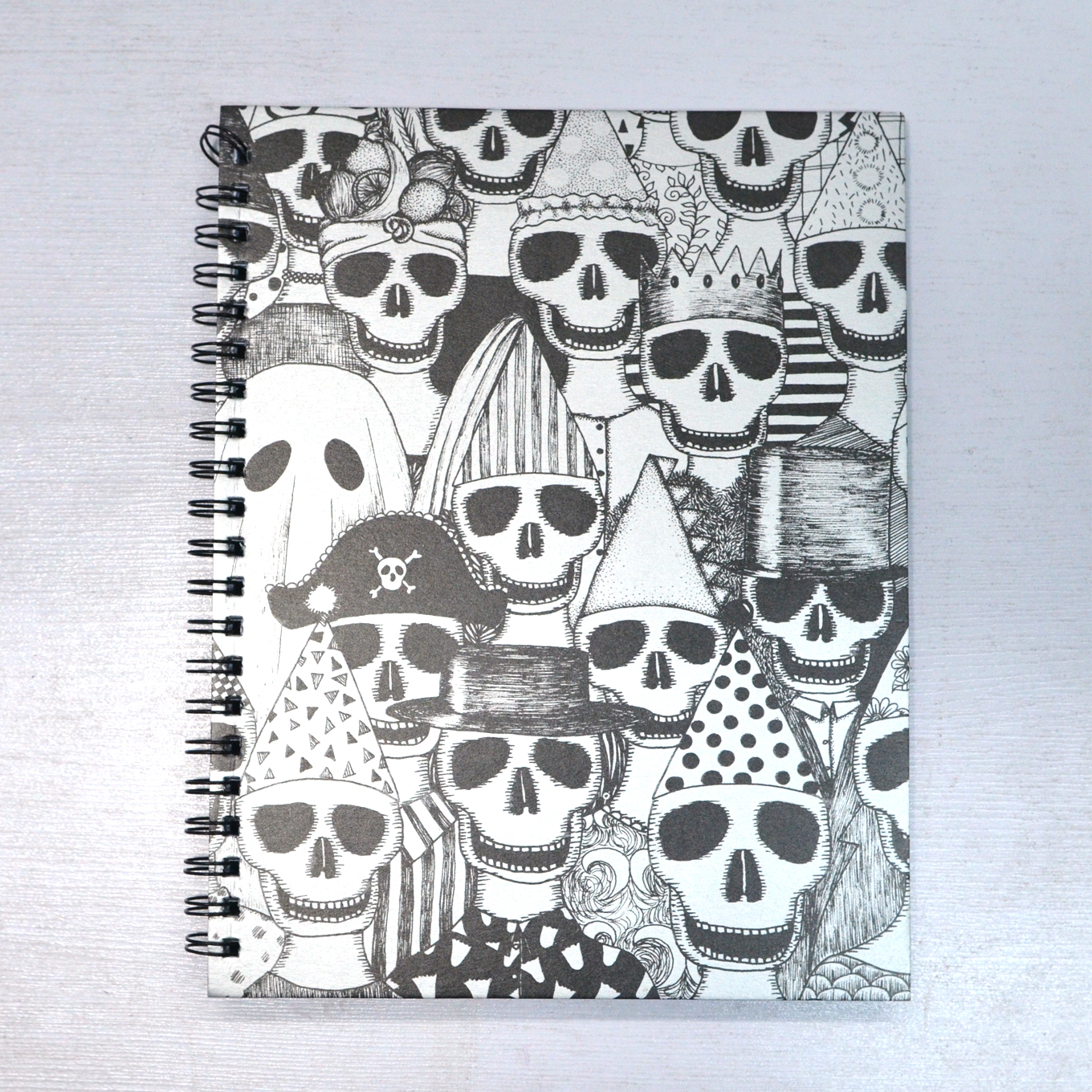 Spiral Notebook A4 - Silver Skulls - By Paperwork