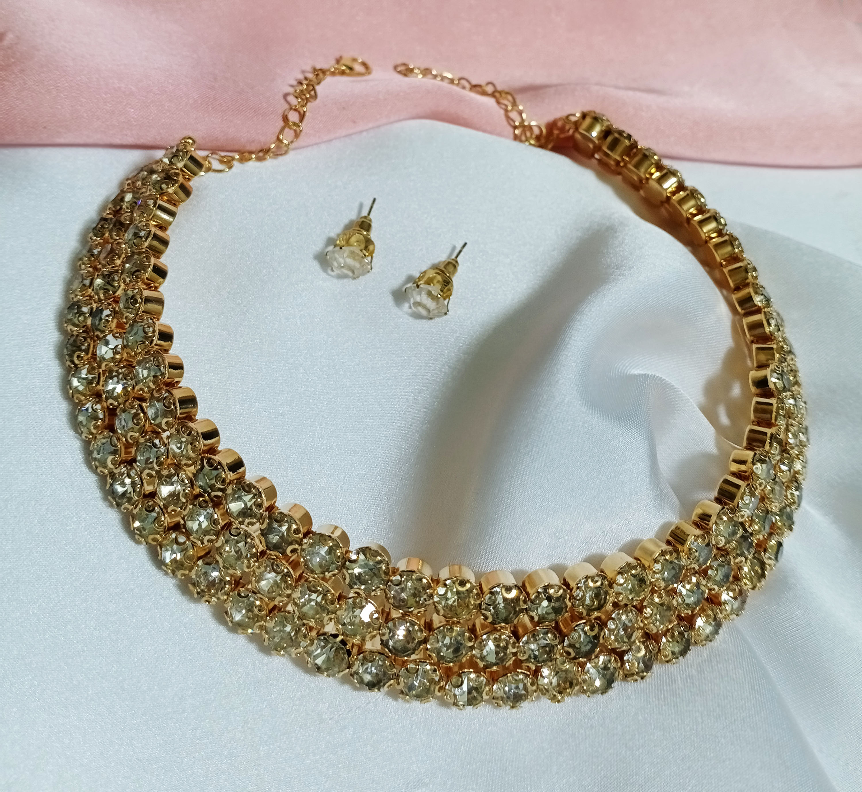 Zircon Style Gold 3 Layer Necklace Set 
