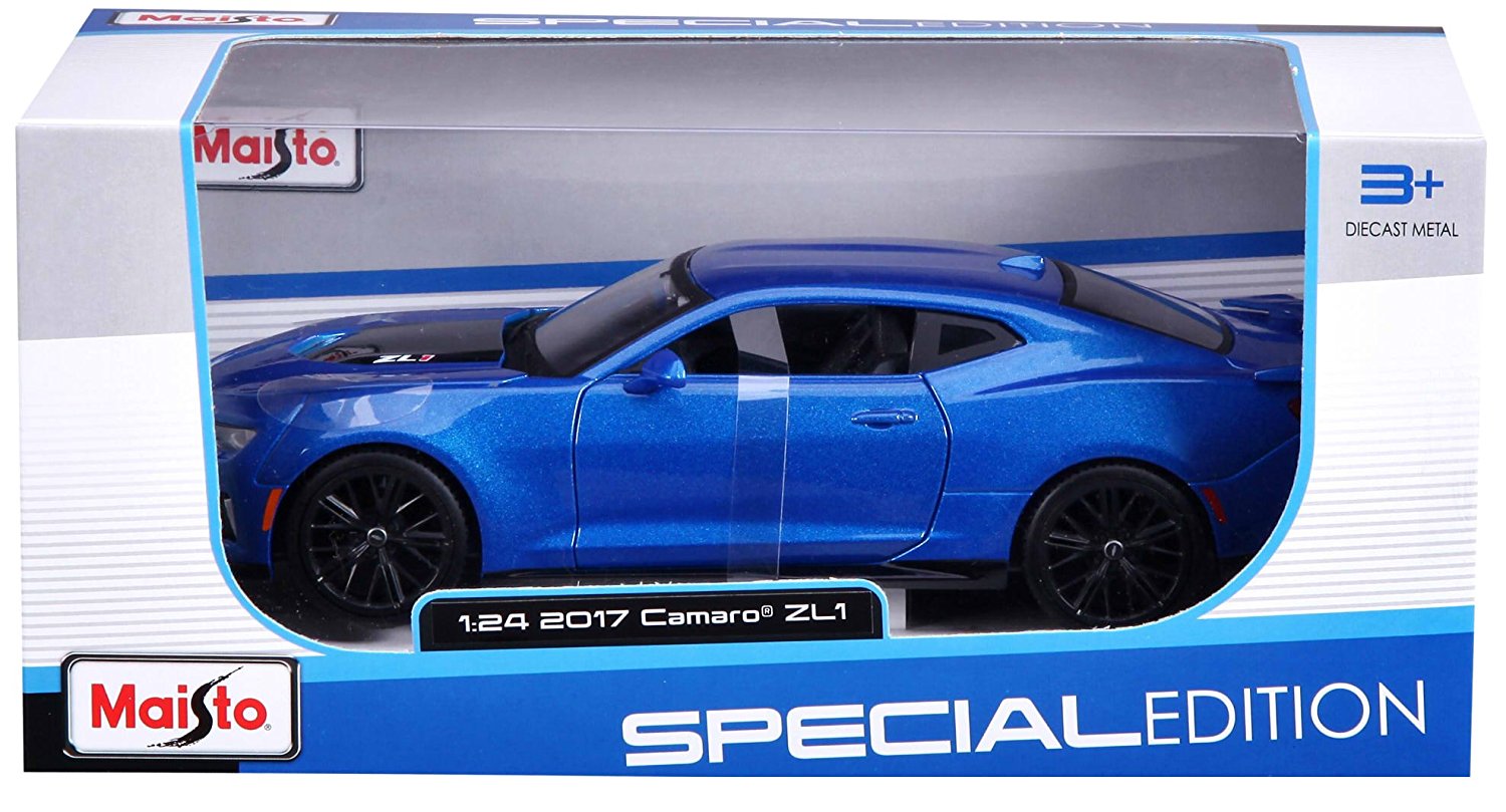 Maisto 1/24 Chevrolet Camaro ZL1 2017 – Modèle Moulé Sous Pression Bleu, Portes Et Capot Ouvrants, Pneus Caoutchouc