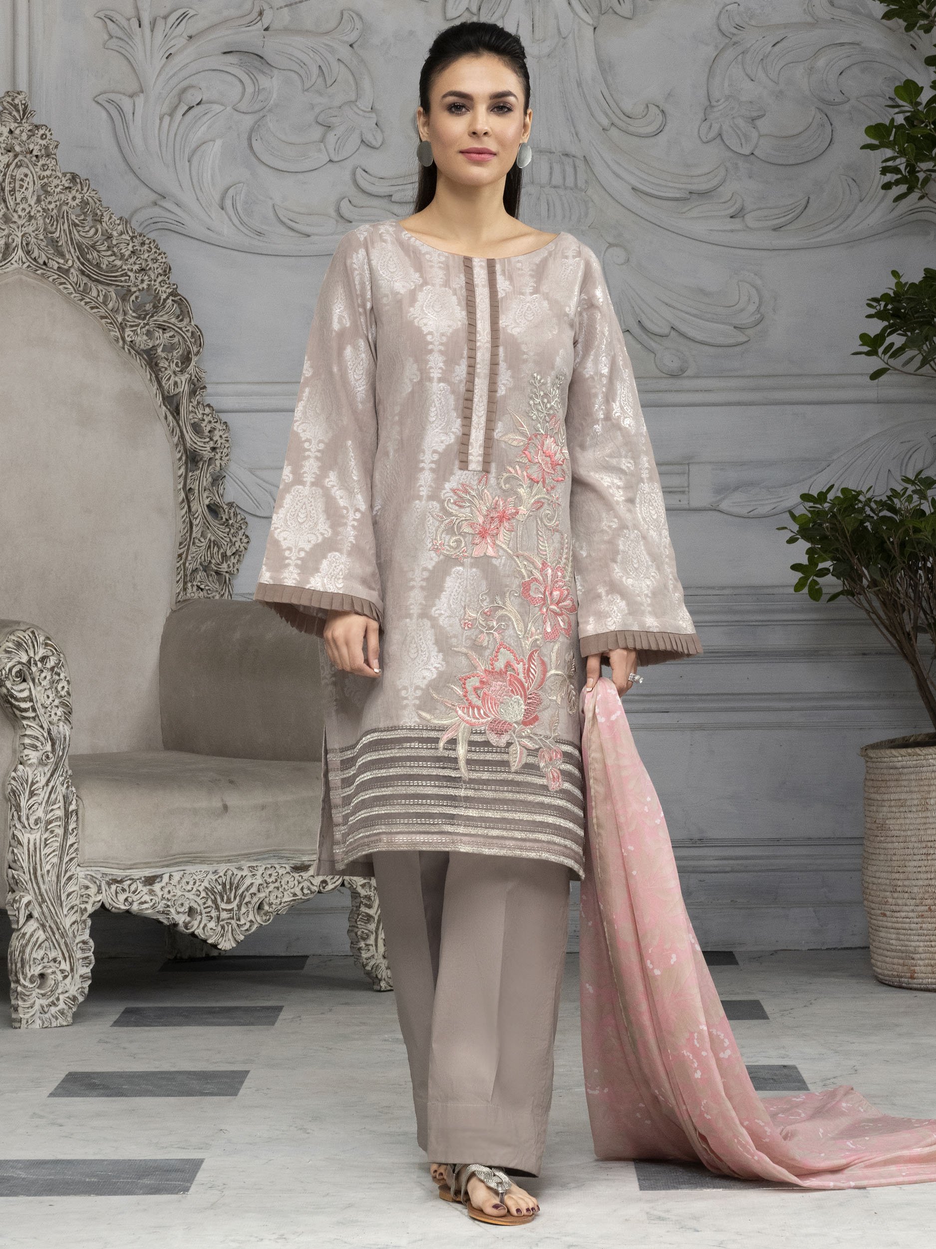LimeLight Unstitched 2 PC Embroidered Jacquard Suit For Ladies U1055SU-2Pc-LBG