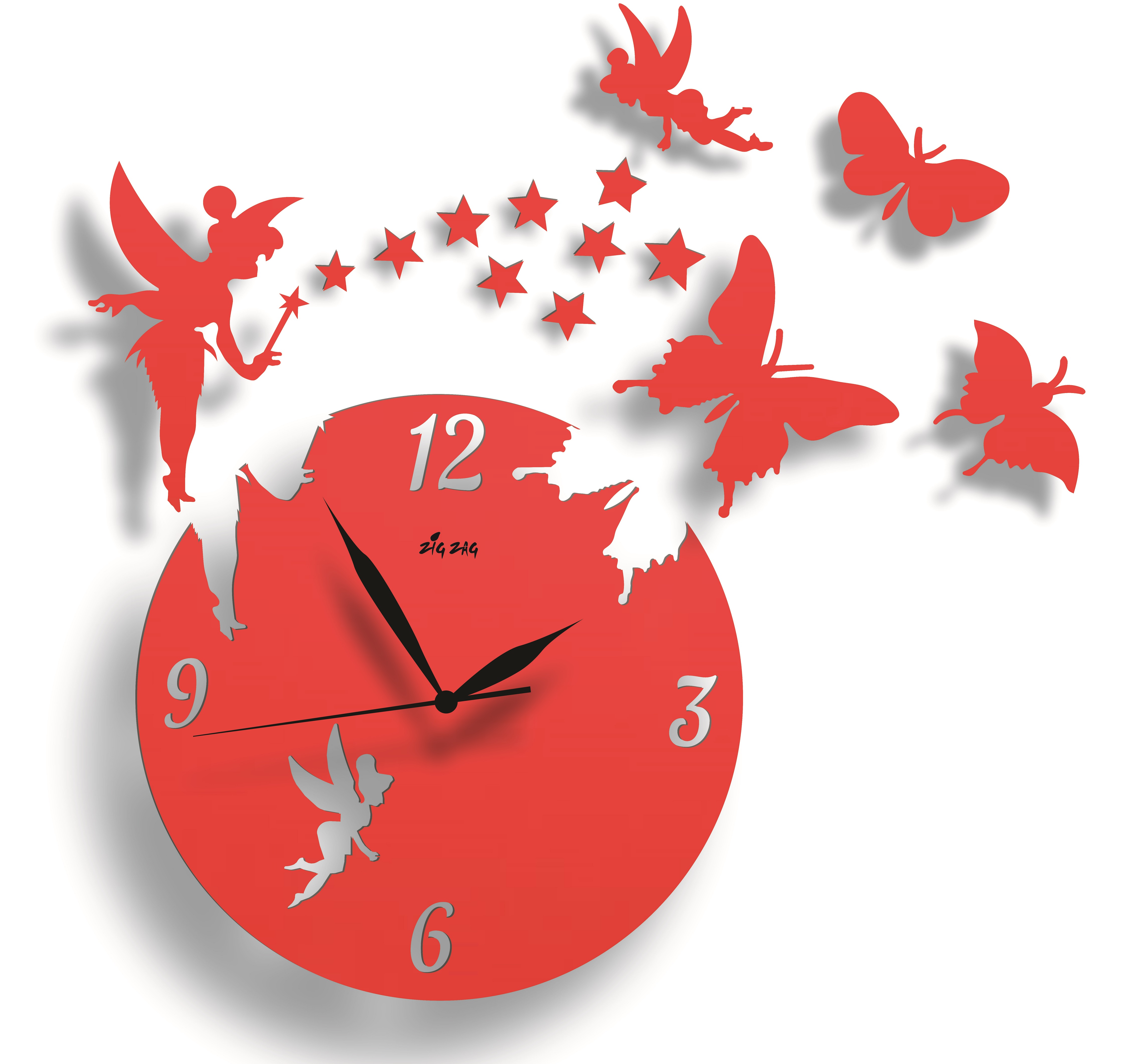 Fairy Wooden Wall Clock, Girls Room 3D Laser Cut Wall Clock In Modern